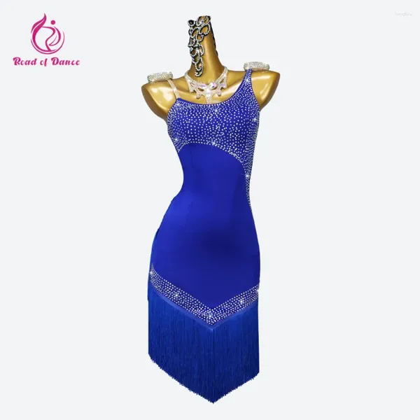 Stage Wear Blue Latin Dance Dress Girl 2024 Roupas Prática Terno feminino Festas de baile de baile de baile de formatura