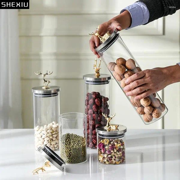 Aufbewahrung von Flaschen Glasgläser mit Deckfutter Getreide Tee Blätter Kaffeebohnen Süßwarengläser Küchenbehälter