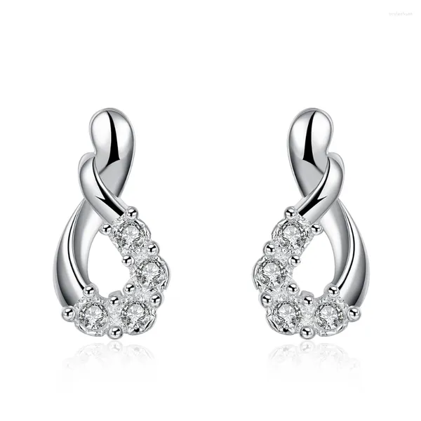 Orecchini per borchie Lureme Fashion 925 Sterling Silver Infinity Shape Women's Cubic Zirconia Ear Accessori per i gioielli