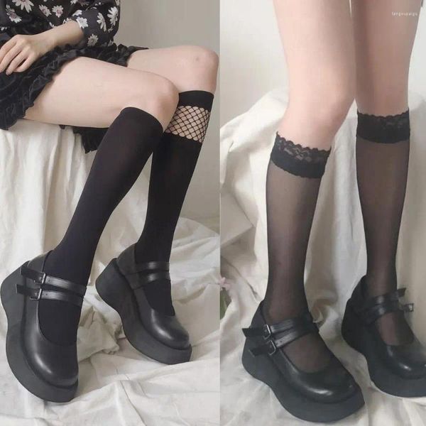 Frauen Socken Fashion Elastic Fishnet Net Net Cosplay Kostüme Accessoires Lolita Schwarz weiß Knie hohe Spitzenbogen