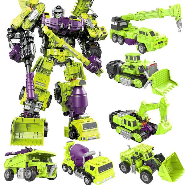 Jinjiang Devastator 6in1 GT G1 Transformation Masterpiece Ação Figura Toys Modelo de filme deformação Robô de carro engenharia 240420