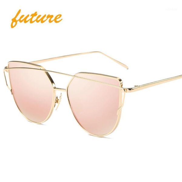 Occhiali da sole all'ingrosso- Future Cat Eye Women 2021 Design Mirror Flat rosa oro rosa vintage gateye occhiali da sole Lady uv400 femmina1 205p