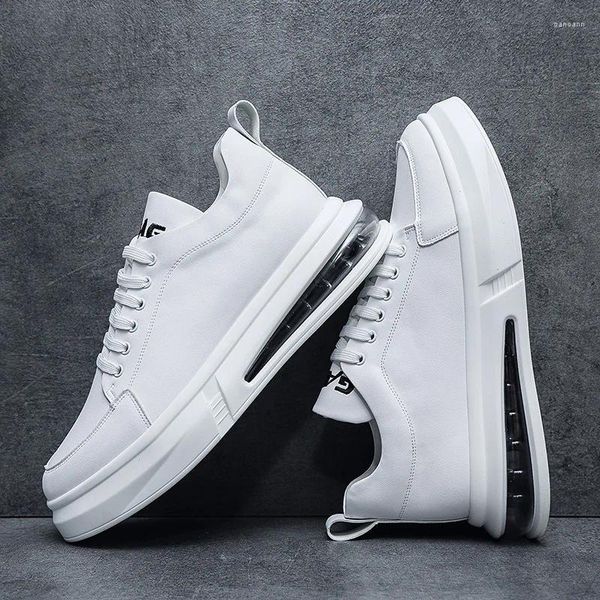 Lässige Schuhe koreanischer Stil Männer Mode weiße Schnürung Original Leder Flachschuh Luftkissen Sneaker Young Street Platform Schuhe