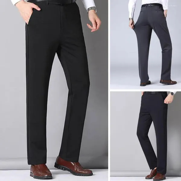 Мужские брюки Зимние мужчины с высокой талией стройной посадок с глубокими промеченными плюшевыми теплыми карманами Формальный бизнес -стиль для отца