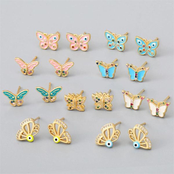 Orecchini per borchie Ear Post Insect Post Butterfly Animale colorato colorato Vintage Gold Vintage for Women Gioielli Gift1.5x1cm