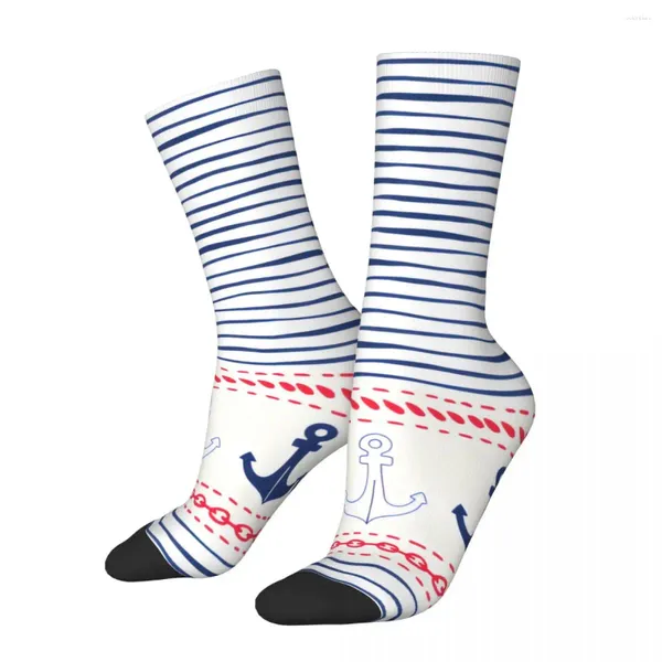 Herrensocken Retro Handgeschrieben horizontale Grenzseile Ketten Nautische Kunst Unisex Harajuku Muster gedruckt Happy Crew Socken Geschenk