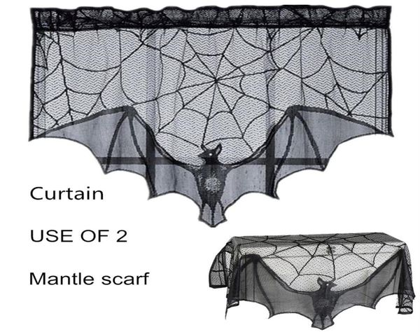 Halloween Black Bat Curtain Lace Mantle Sconhef 93x57 cm 36x22 polegadas Drop Down Set de 2185G9839255