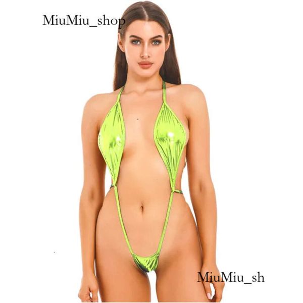 Womens Shiny Bikini Extreme Shing Shot Swimsuit Monokini Swimsuit One-Halter Lace-Up Thong Body Orsuit Lingerie Sexy Swimwear 701