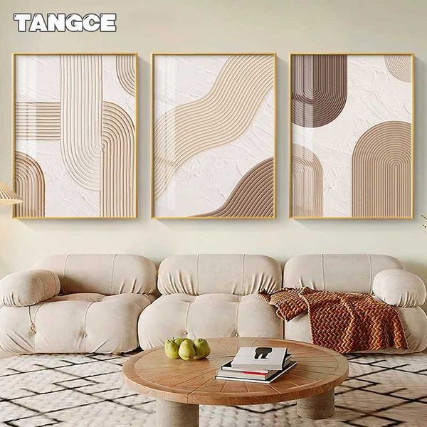 Tapeten Moderne nordische beige Orange Line Poster Druck minimalistischer Wandleinwand Bild Schlafzimmer Wohnzimmer Wandkunstdekoration J240505