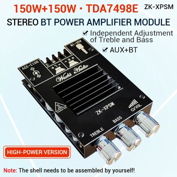 Zubehör ZKXPSM 150W*2 TDA7498E STEREO GREBLE BASSSTELLUNG BLUETOOTH AUDIO -Leistungsverstärker -Board -Modul Dual Channel Kühlkörper