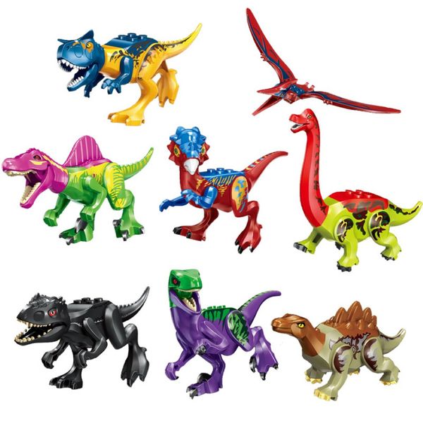 8pcs lotto in plastica Dinosauro giurassico Dinosauro Legoingmente Building Toy Figure Indoraptor Velociraptor Triceratop T-Rex Spinosaurus World Dino Brick 262C