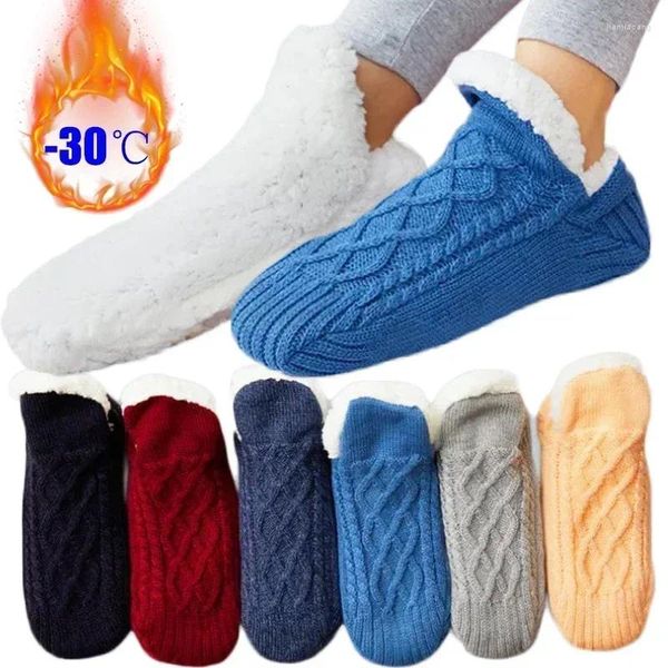 Frauen Socken Fußboden Samt Schlaf und Teppich Winter Home Slipper Thermal gewebtes Kaschmir verdickter Boot