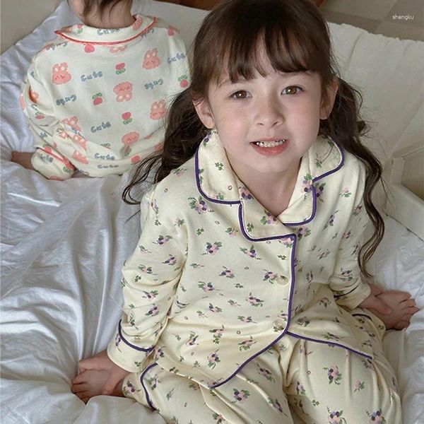 Giyim setleri kızlar kızlar bahar sonbahar iki parça pijama karikatür gevşek tatlı güzel intdoor yumuşak moda