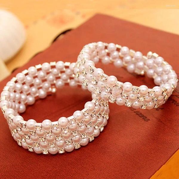 Bangle Женщины Crystal Wide Cool Beadered Carm Многослойные браслеты Bangles Pearl