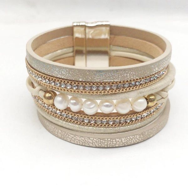 Braccialetti in pelle multistrato unisex di moda 2024 Braccialetti in pelle cristallina Magnet Finta da donna per perle di perle per perle per perletti regalo bracciale