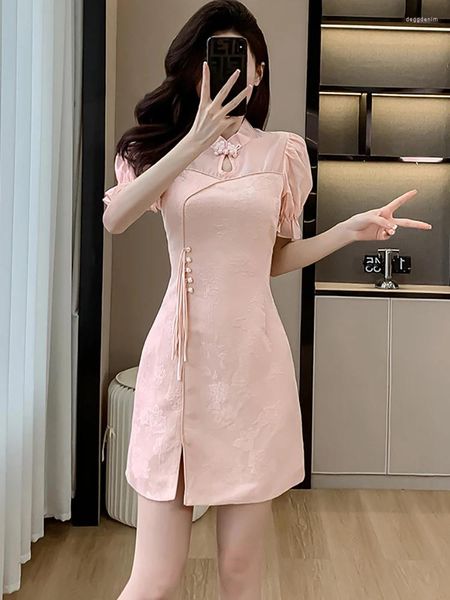 Abiti per feste 2024 Rosa Jacquard Patchwork Abito casual Casual Summer Short Shor Chic Diamonds Kawaii Donne Corea Elegante Vestidos