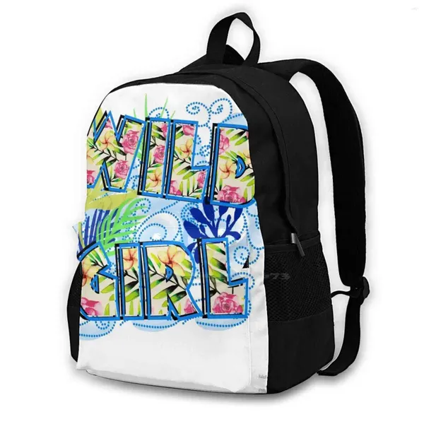 Backpack Girl Wild Girl Bleu Mulheres homens adolescentes Laptop Sacos de viagens Escola Filme Nature Tropical Jungle Fleur Feuille Leave Flower Pink