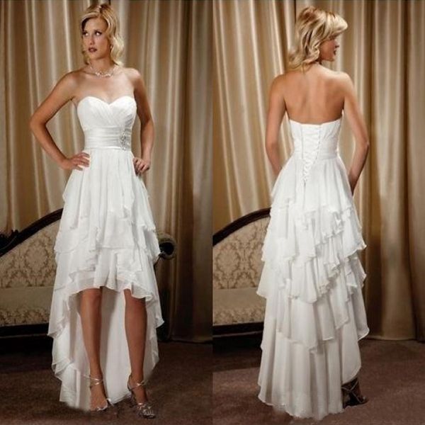 Kurze Front Long Back Country Western Brautkleider Schatz Chiffon High Low Brautkleider billige Strand Hochzeitsempfangskleid 263h