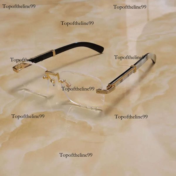 Felgenlose Brille Diamant Cut Linsen Brillen Gold Rahmen Designer Originaler schwarzer weißer Büffelhorngläser Männer Myopic optische männliche und weibliche 60-21-145