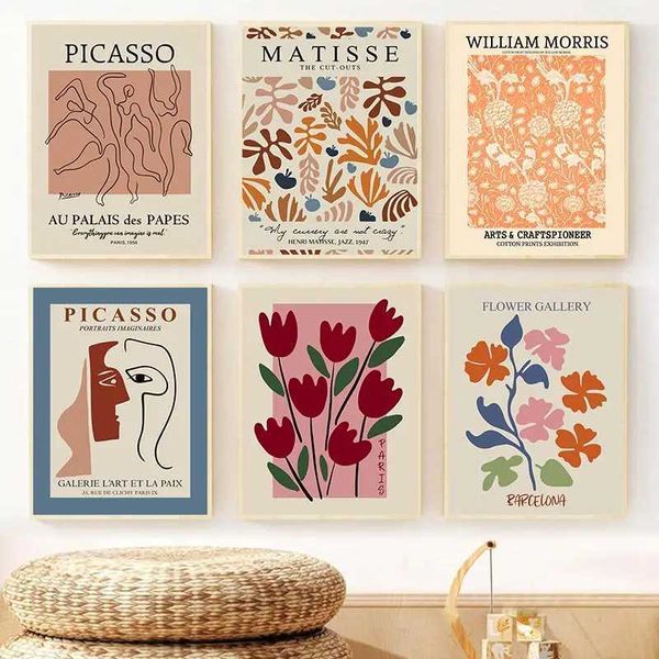 APERS MATISSE POSTER CORAL CORAL FELHA DANCERS PICASSO LINHA LINHA FACA PINTURA DO MERCADO DE FLORES DE FLORES WILLIAM MORRIS ARTE DE ARTE DE PLACA DO SALA DOM J240505