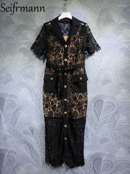 Платья для вечеринок Seifrmann Высококачественные осенние женские модельерные дизайнерские карандашные платья с коротким рукавом с карманами для ремней.