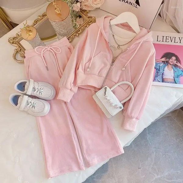 Kleidung Sets Kinder Herbst Kleidung Anzug Baby Girls Pink Kapuze Casual Sweatshirt Pantboutique 2 Stück Mode Druck Sportbekleidung