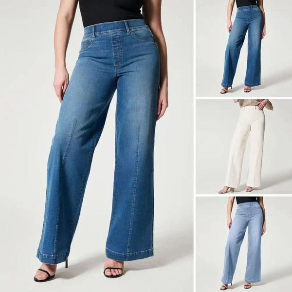 Jeans femininos elegantes femininas calças respiráveis ​​na cintura alta correspondência confortável