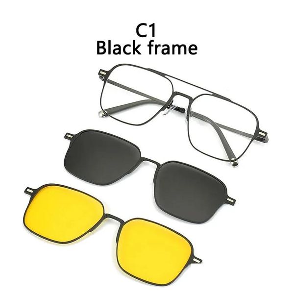 Moda de óculos de sol Frames masculinos míopes de moldura de absorção magnética Conjunto de polarização Visão noturna Compre uma lente dois clipes 24020 DHW8F