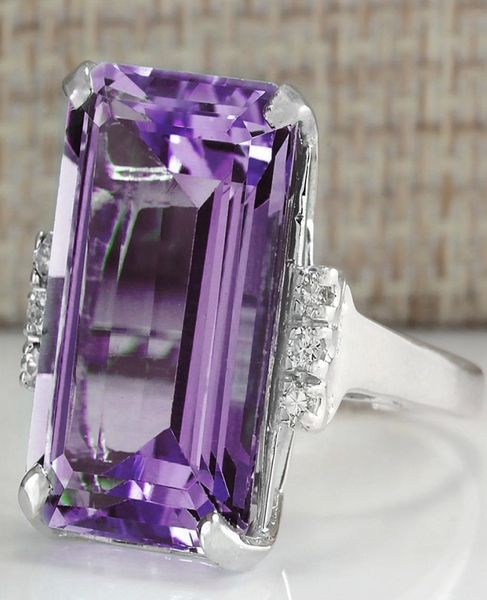 Fase Square Purple Cubic Zirconia Women039 Anello di fidanzamento Simple White Oro Pieno Gioielli Anniversario Ring1538675