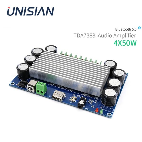Amplificadores UNISIAN TDA7388 Amplificador de áudio de carro BLUTTOOTH 5.0 4x40W 4 canais de potência Bacto BT/AUX/USB para sistema de home theater
