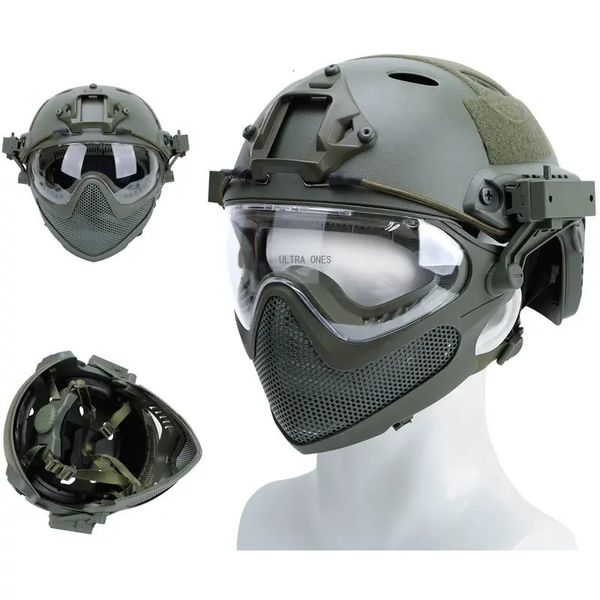 Casco tattico di paintball gioco militare CS Airsoft Airsato a maglia in acciaio traspirato a vena e trasparente Attrezzatura da tiro a caccia 240428