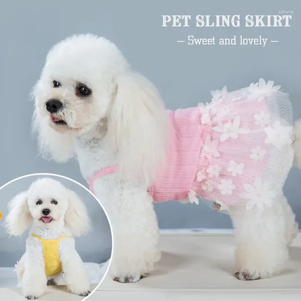 Dog Apparel Sling Salia de animais de estimação Roupas de algodão da primavera Vestidos de gato de renda do verão para pequenos gatos elásticos de chihuahua clohting