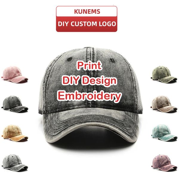 Kunems personalizzato per cappello ricamato jeans cappello da baseball cappello da uomo e design fai -da -te lavaggio di cotone unisex unisex all'ingrosso240429