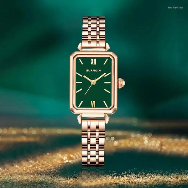 Нарученные часы guanqin бренд Quartz Little Green Watch Luxury for Women Steel Shell из нержавеющей стали водонепроницаемости