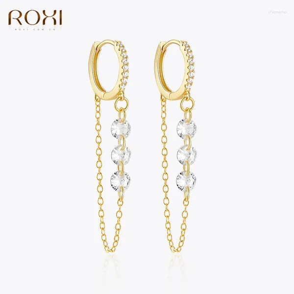 Hoop Ohrringe Roxi 925 Sterling Silber Klassiker Klassiker Zirkon Kette Quaste für Frauen 18k Gold/Silber Farben Ohrschnalle