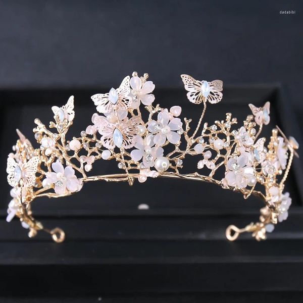 Kopfbedeckungen Barock Perle Strass Kronblume Schmetterling Prinzessin Tiara Stirnband Haarband Frauen Braut Hochzeit Haarzubehör Juwely