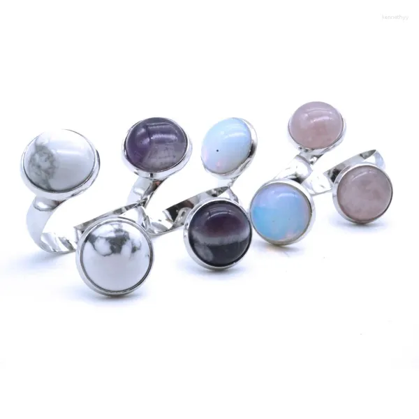 Anéis de cluster 10mm 12mm de pedra cabochon anel de tigre olho opala azul branco purple verde cristal rosa ajustável para mulheres vestido jóias accs jóias