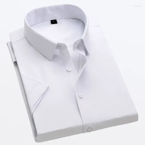 Camicie casual maschile camicia corta a maniche corte estate a colori solidi seta sottile business ufficio formale ufficio senza ferro di grandi dimensioni 5xl