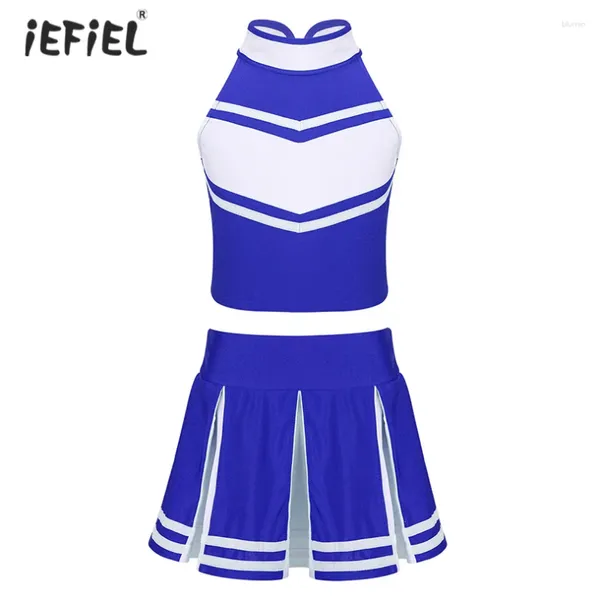 Bekleidungssets Iefiel Kids Girls Cheerleader Kostüm Outfits School Cosplay Party Bühne Performance ärmellose Reißverschluss Tops mit Plissee