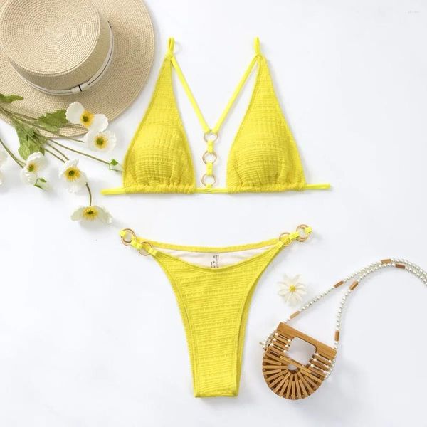 Micro bikini giallo da bagno femminile per donne 2024 Summer Swimsuit Swimsuit Sexy Triangle Triangle Cup Specenere Stupido abito da bagno