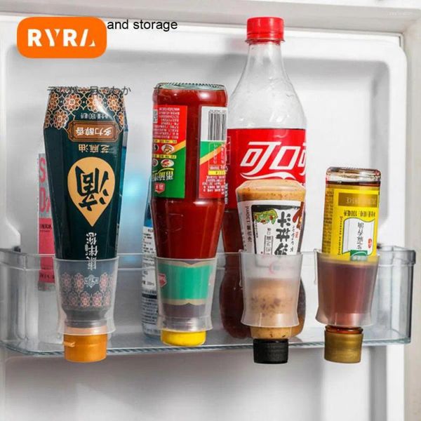 Armazenamento de cozinha refrigerador rack de parede montado material espessado suprimentos de porta lateral cabide transparente