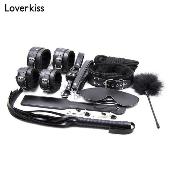 10pcsset Sex Tools BDSM Bondage Leder Fetisch Kit Slave Sex Toys für Paare BDSM Bondage Set Handschellen Erwachsene Spiele Y7066499