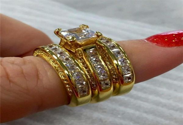 Anéis de casamento Luxury feminino Big Zircon Ring Conjunto de cristal 18kt Amarelo Jóias de Bridal Promessa de Jóias para Mulheres8485486