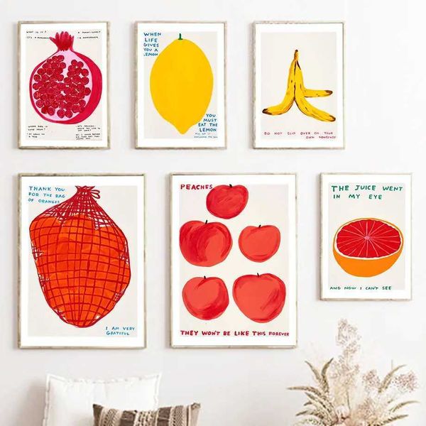 Sfondi David Shrigley Lemon Apple Banana Arancia Poster Abstract Poster Nordic Wall Art Stampa tela DECORAZIONE CUCINA DEGIORE J240505