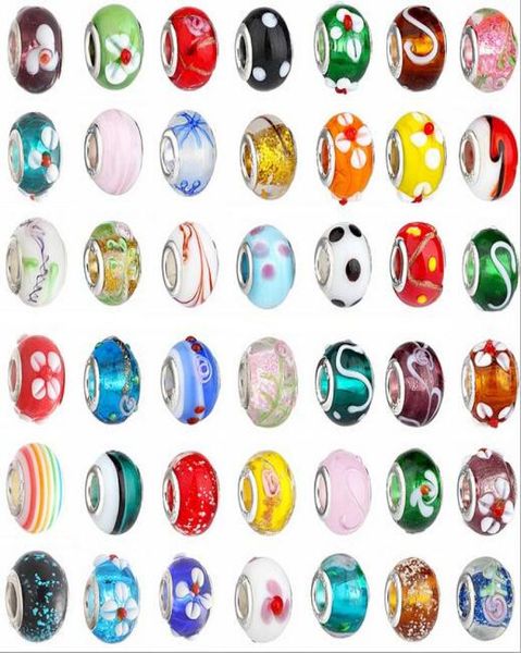 2015 New Glass Beads Charms bastante europeu Murano Glass Biagi grande buraco rroll de rroll Fit para charme braceletsnecklace mix col2522547