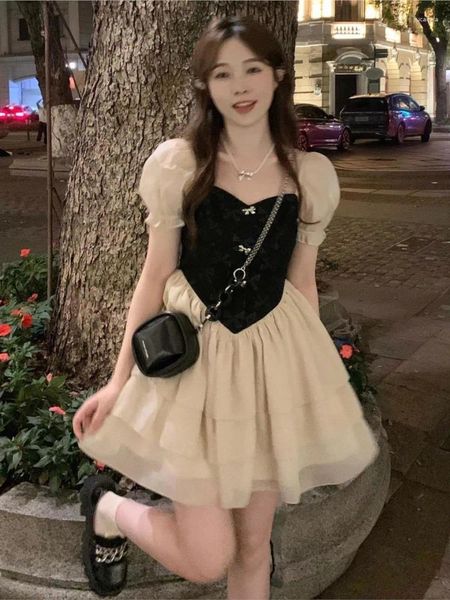 Partykleider Lolita Mädchen Nähen französische Prinzessin Kleid sexy quadratische Kragen Rüschen
