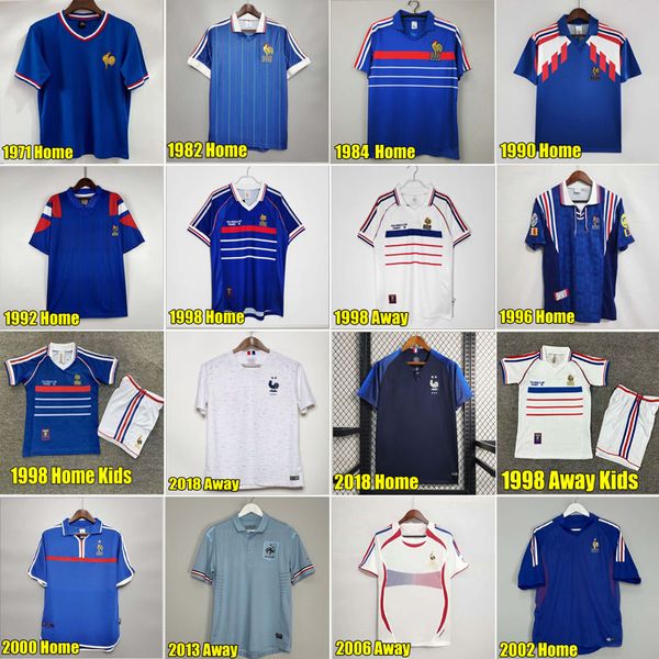 Maglie retrò francesi 1998 Coppa del mondo Zidane Henry Deschamps camicie da calcio vintage francesi Mbappe Griezmann Giroud 18 19 Maillot les Bleus Kit per bambini Jersey Classic