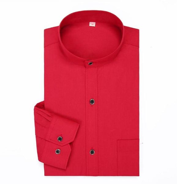 Camicie vestite da men039s mandarino collare men039s camicia longsleeved designer cinese stand in stile business top rosso bianco camisas1800246