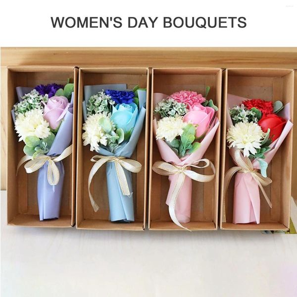 Dekoratif Çiçekler Yaratıcı Kokulu Yapay Sabun Rose Buket Karanfil Hediye Kutusu Simülasyonu 3rose Anneler Günü Doğum Günü Dekoru