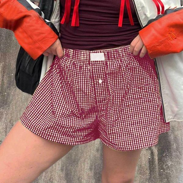 Frauenshorts niedliche weiche bequeme Plaid -Druckknopf Vorderpyjama Bottoms Elastizität Taille Lose lässig lässig